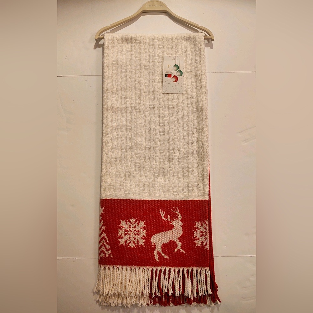 🎁Texteis Penedo Holiday Throw Blanket - Ivory Weave Inset  with Adorned Border